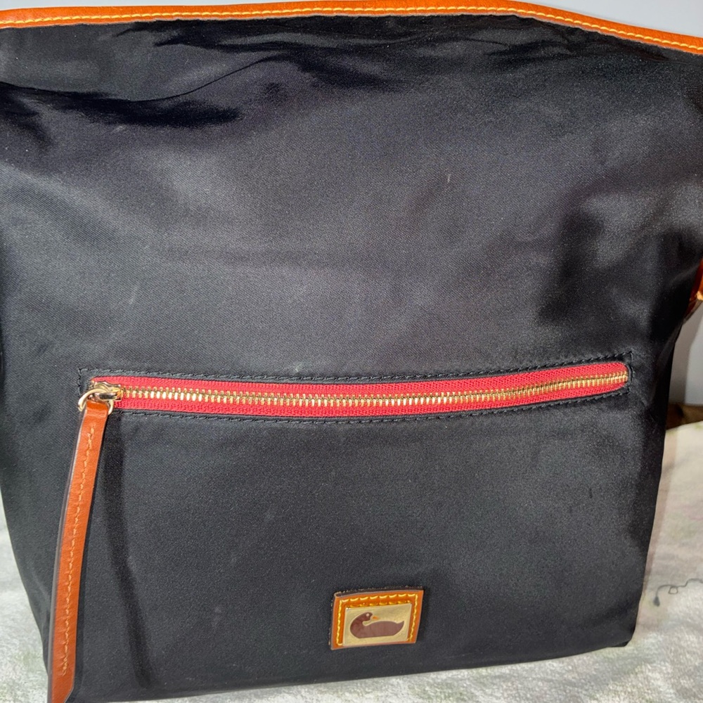Dooney & Bourke Black Nylon Crossbody with Orange Trim and Red Accent